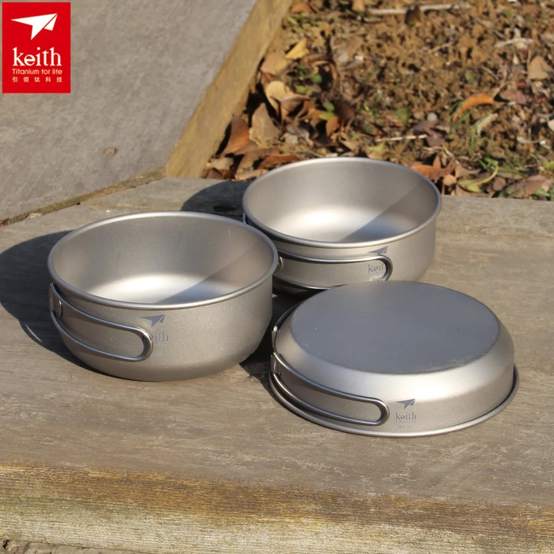 Camping Cooking Survival - Keith-Titanium Cookware Set com alça dobrável,