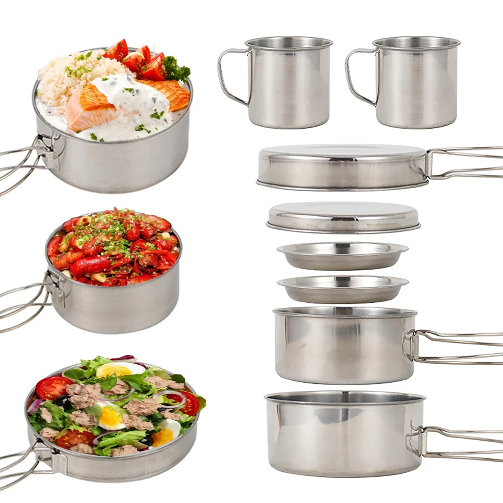 8 pçs/set panelas de acampamen - Camping Cooking Rice avaliação e preço